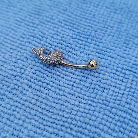 Dolphin Navel Belly Ring 14 kt Gold CEI Body Jewelry New - Picture 3 of 9